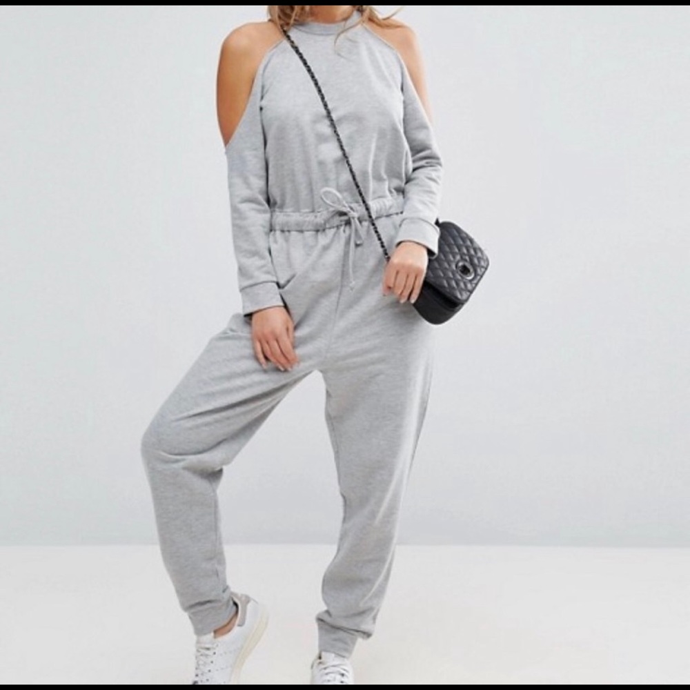 P85 Asos Grey Jogger Style, Cold Shoulder Jumpsuit